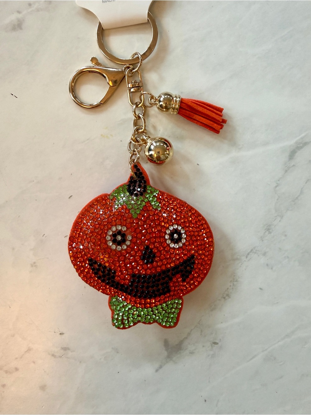 NWT Fashion Halloween Rhinestone Pumpkin Puffy Keychain & Bag Charm